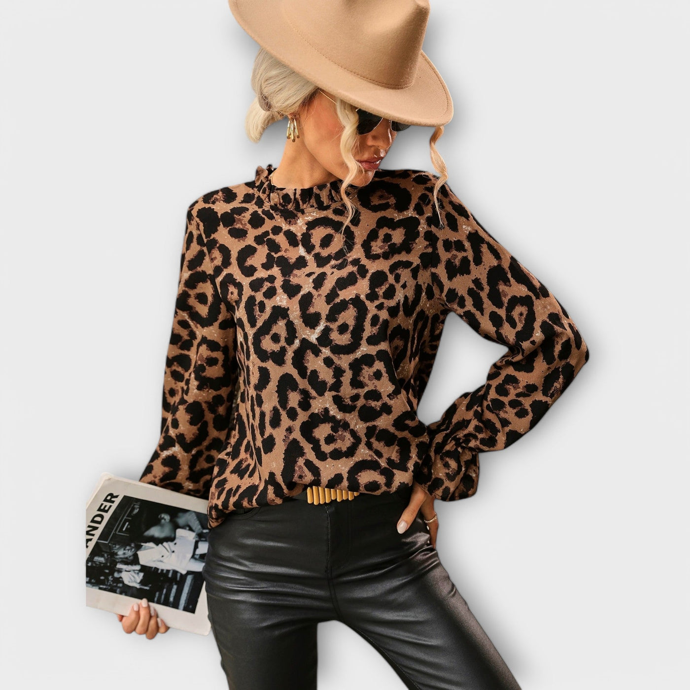 Emma | Leopard Blouse with Pleated Collar