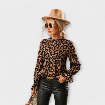 Emma | Leopard Blouse with Pleated Collar