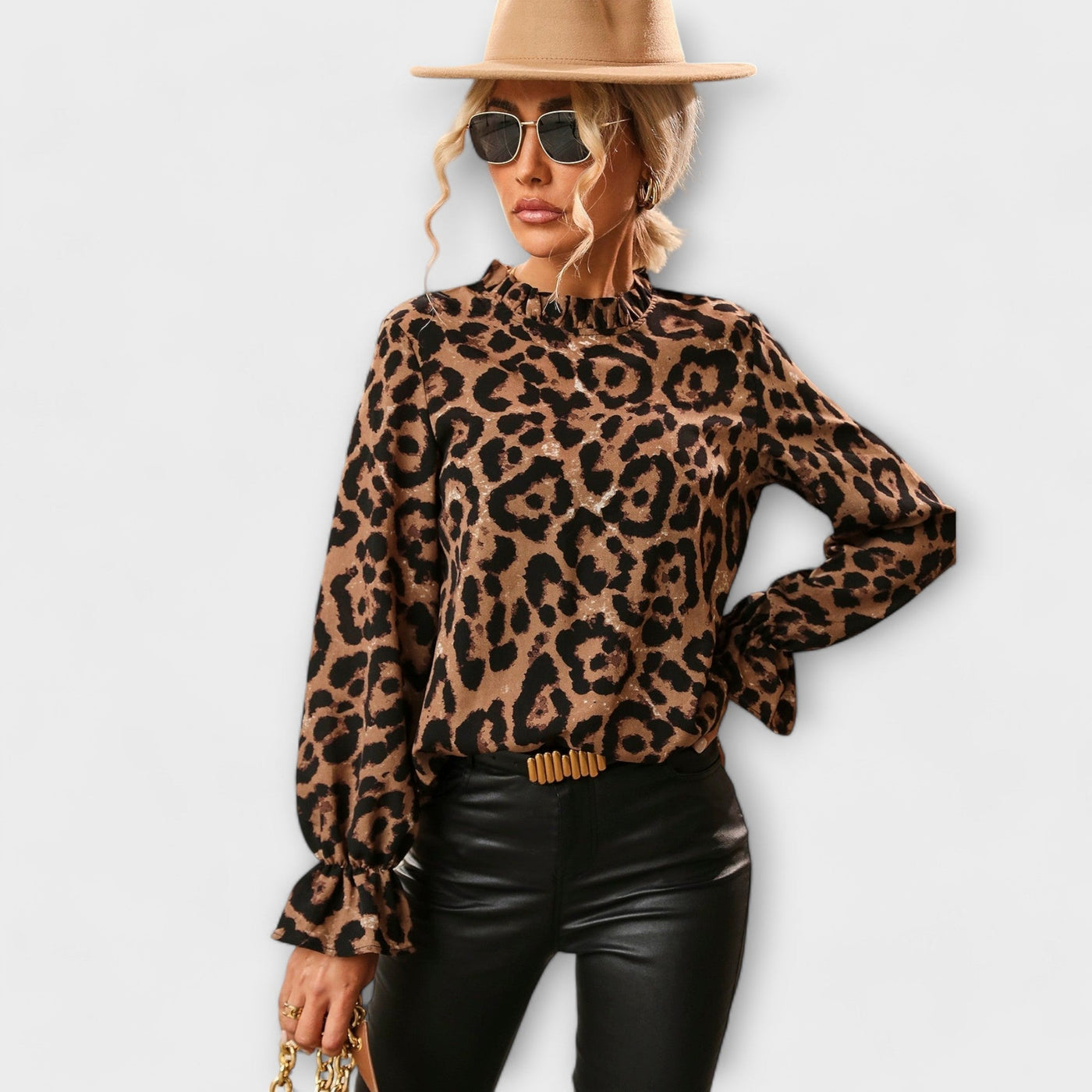 Emma | Leopard Blouse with Pleated Collar