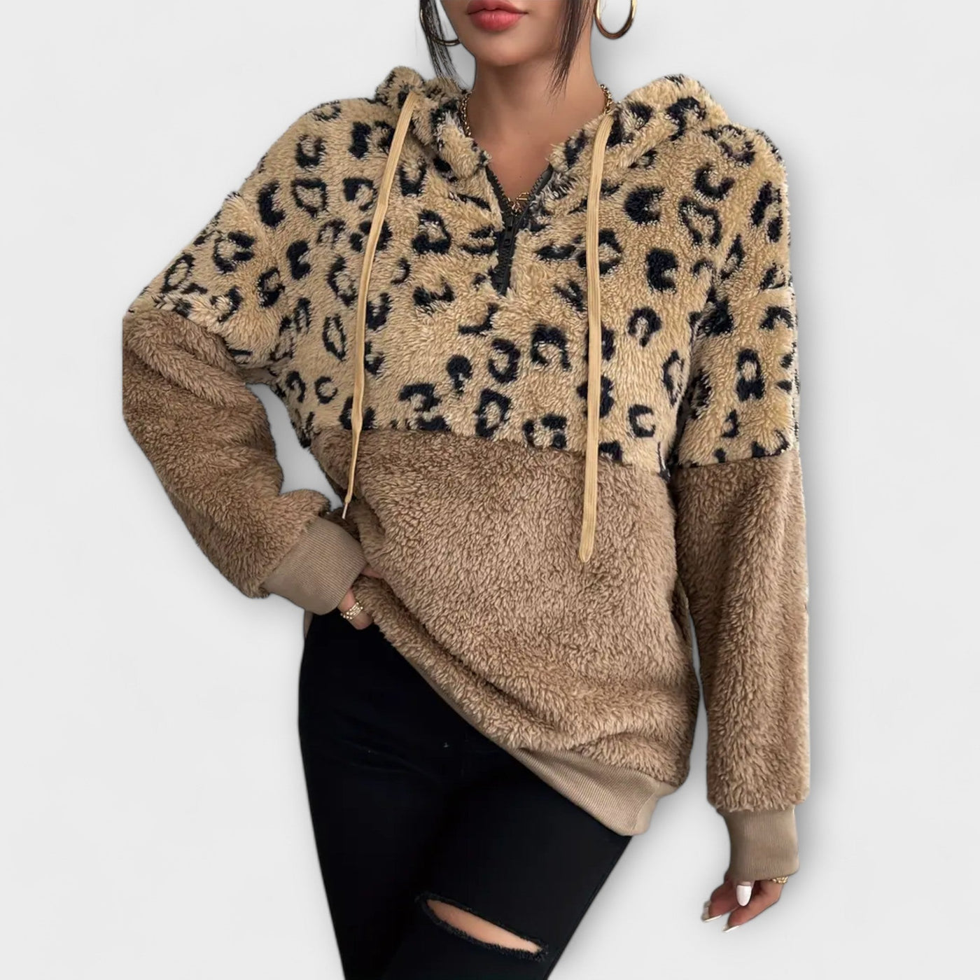 Justine | Leopard Plush Hoodie