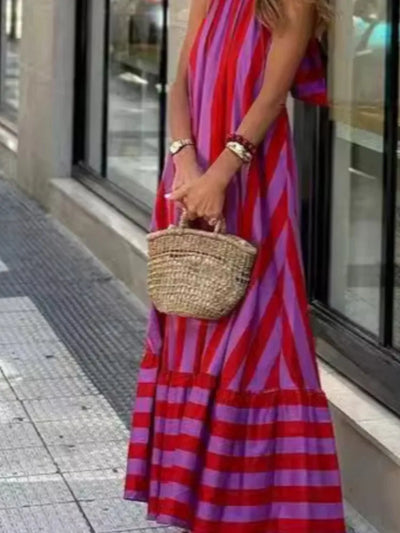 Marisa | Summer Striped Maxi Dress with Open Back