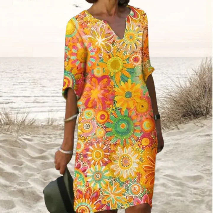 Samira | Colorful midi dress with floral print