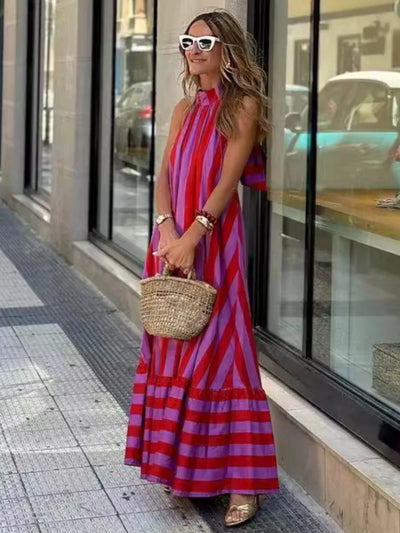 Marisa | Summer Striped Maxi Dress with Open Back